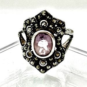 🔮Elegant Vintage Amethyst Sterling Silver Marcasite Ring